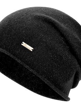 Unisex Sparkle Black 100% Wool Warm Knit Pull-On Winter Slouchy Skull Beanie Cap